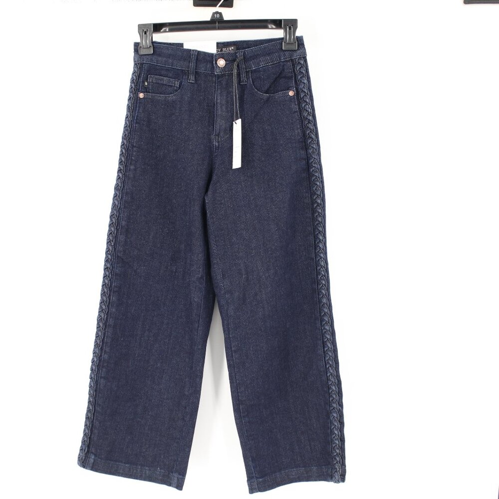 NWT Judy Blue Jeans Womens 24 Braided Side High Rise Cropped Wide Leg Rinse blue
